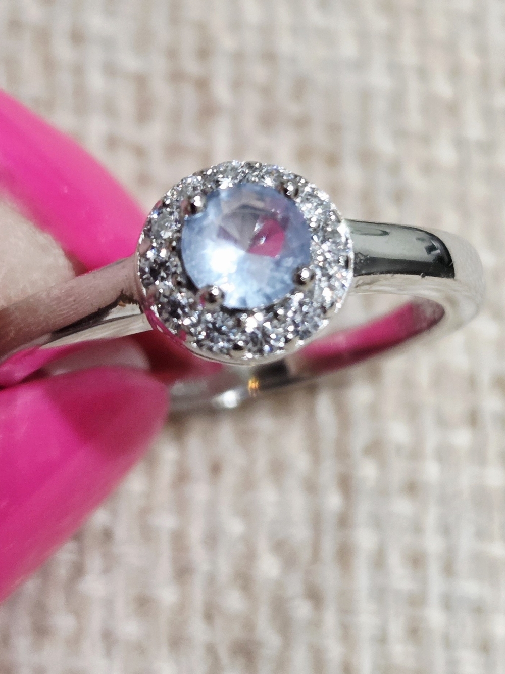 Dainty Sterling Silver Halo Blue Topaz Gemstone Ring ~size 5